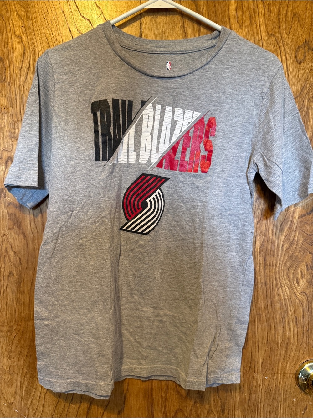 NBA Portland Trailblazers Gray Short Sleeve Tee with Red & Black Logo BOGO FREE